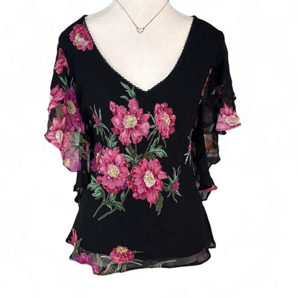Tropical Summer Y2K Fairy core beaded blouse Brand is Paradise New York Sizs XL